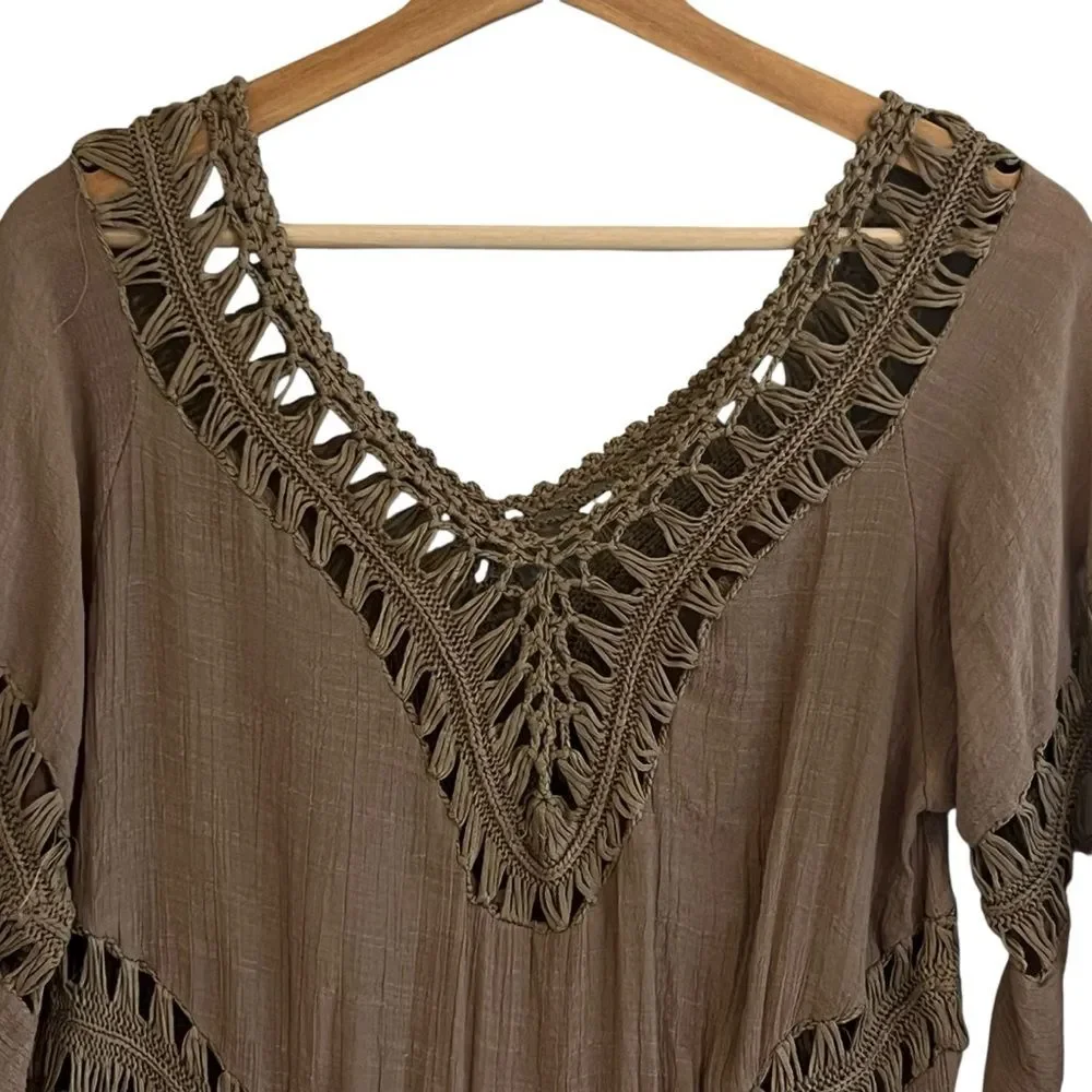 Active USA Womens Boho Crochet Coverup Top Size M/L Hippie Beach 70s Festival